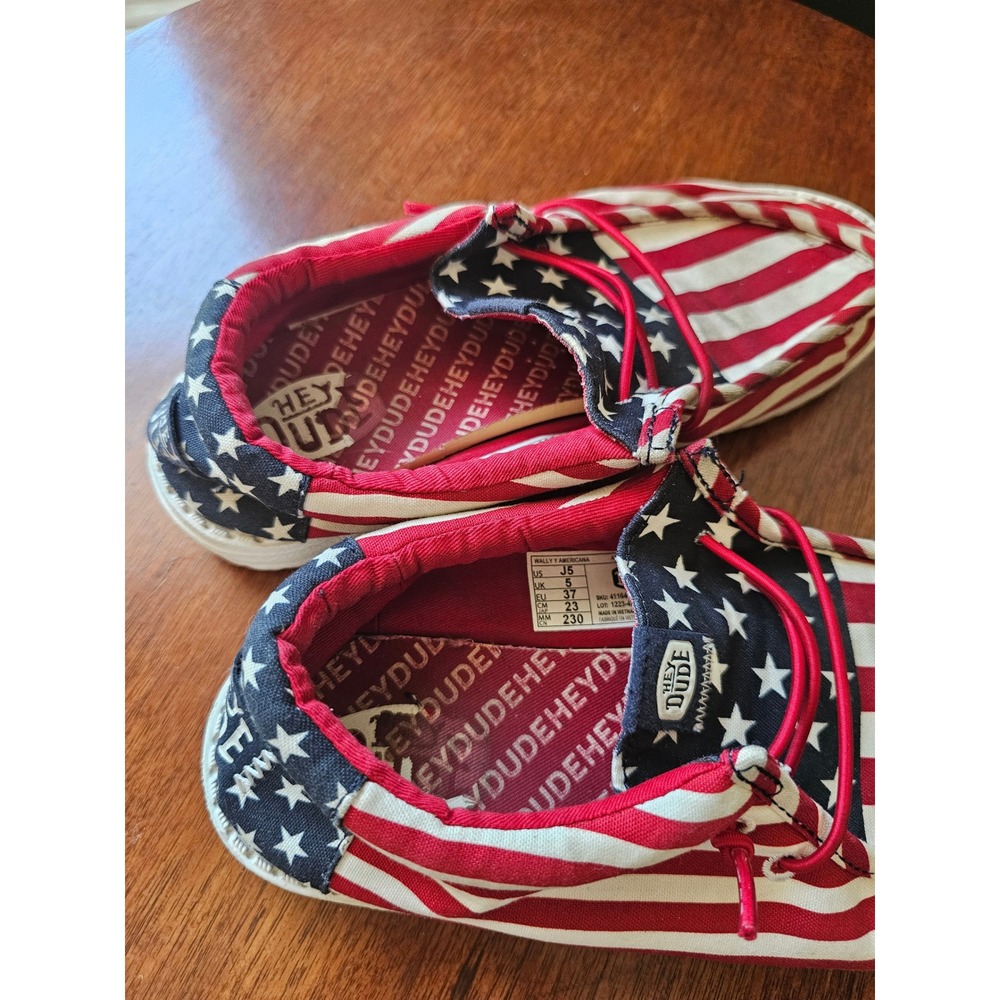 Hey Dude Wally Youth Americana American Flag Shoes Kids J5 Red White Blue 41164 - Picture 6 of 9